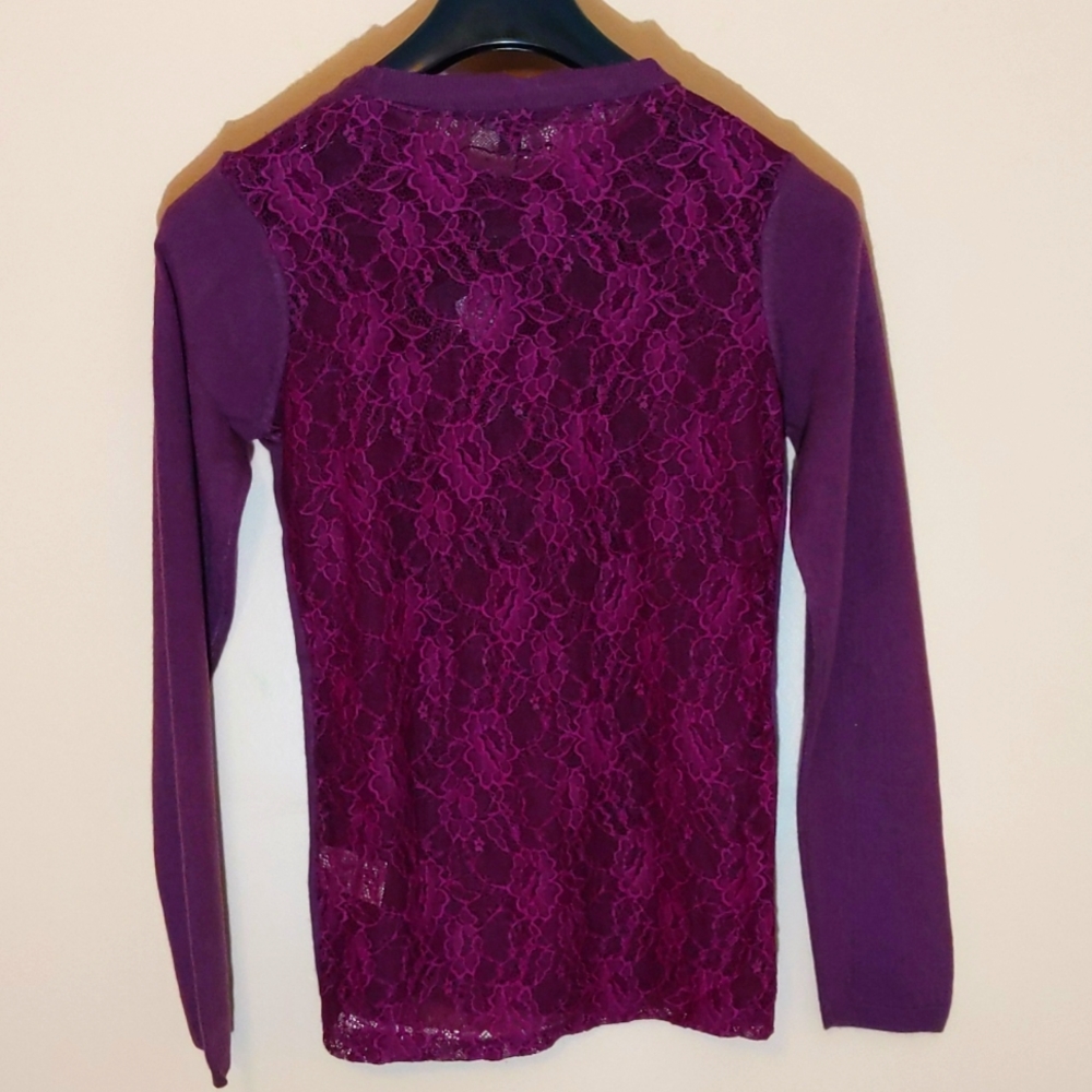 Maison Coupe| NWT Purple Crew Neck Sweater With Lace Floral Patterned Back